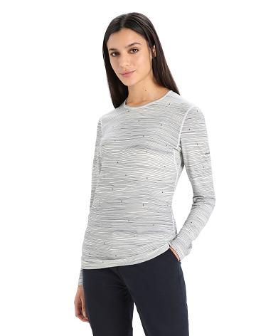 Dámské Base Layers Icebreaker Merino 200 Oasis Long Sleeve Crewe Ski Tracks Bílé Tmavě Blankyt | CZ 1125OKIR